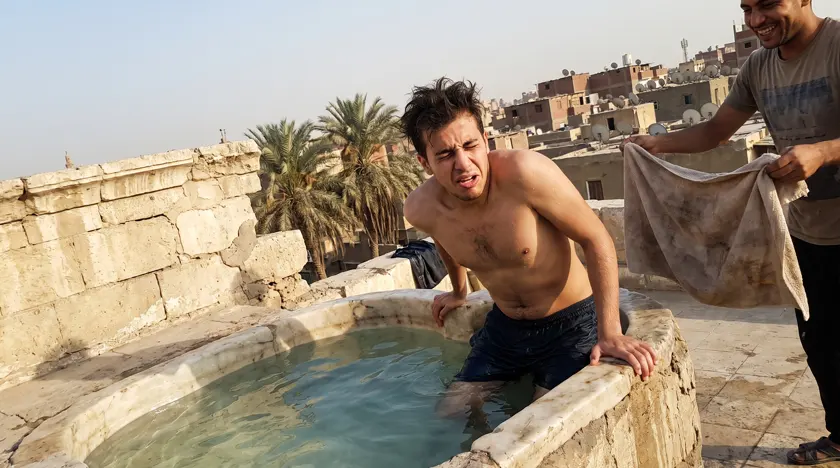 The first seconds of a cold plunge — Egypt