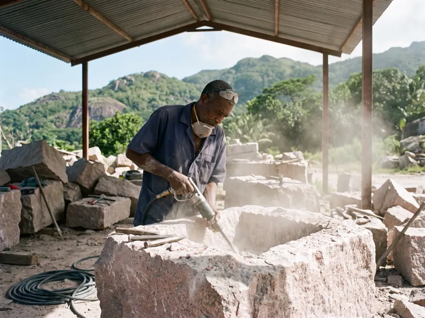 Carving a Cold Plunge Basin Out of Seychellois Granite