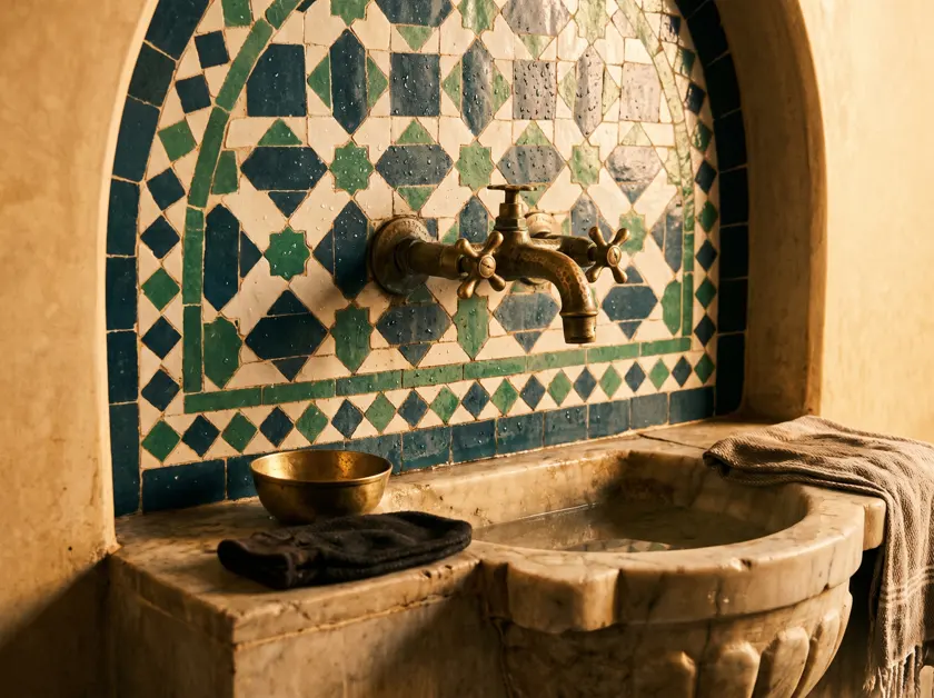 Hammam in hand-cut zellige — Morocco