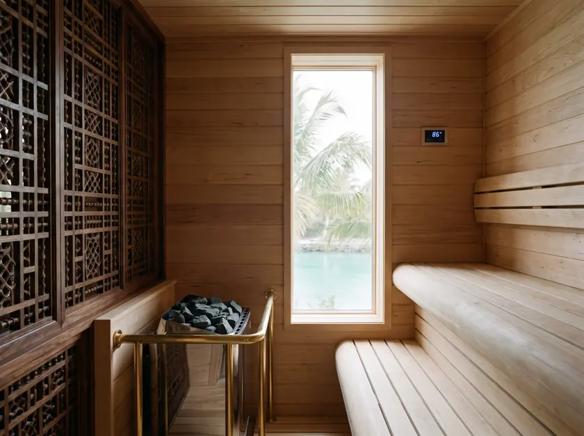 Sauna interior, benches and heater — Tanzania
