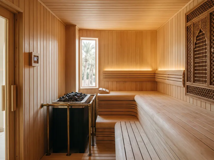 Sauna interior, benches and heater — Egypt