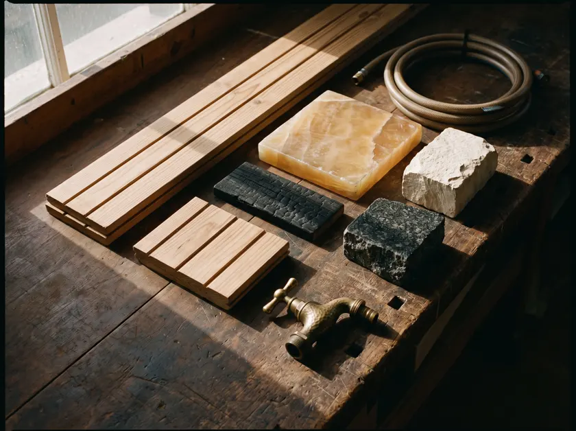 Timber, stone, brass and mosaic samples — Egypt